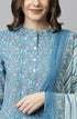 Blue Cotton Floral Print Kurta with Pant and Dupatta